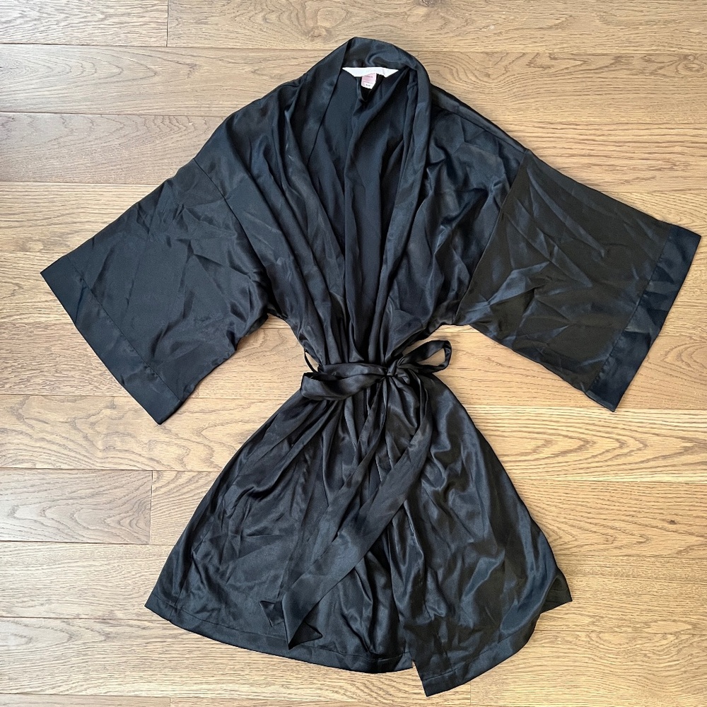 Victorias Secret Satin Robe - Black - Size S/M